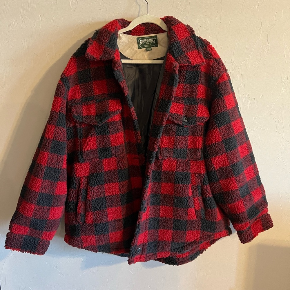 American Eagle Teddy Checked Coat size XL